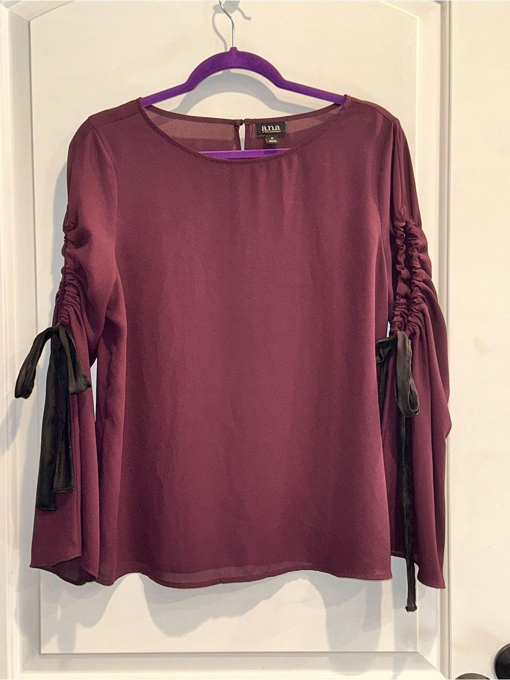 a.n.a Plum Long-Sleeve Tie-Sleeve Blouse